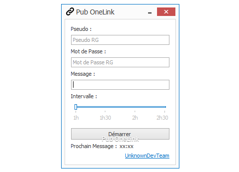 Pub OneLink permet de partager automatiquement un message sur la shoutbox de RealityGaming, très pratique pour partager votre shop ! Pour utiliser l'application il vous faudra un compte sur RealityGaming.